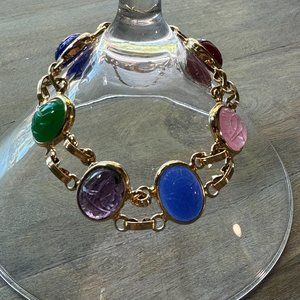Vintage Egyptian Revival Engraved Scarab Bracelet